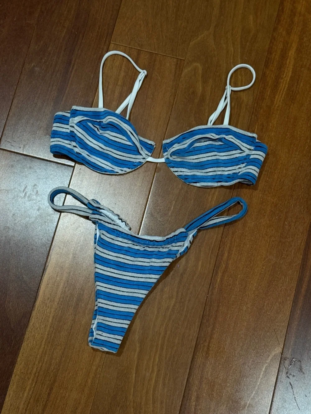 BRIGHT SWIMWEAR HORIZON BLUE TERRY Striped CHEEKY THONG BIKINI towel triangl